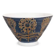 J-kitchens 勲山窯 茶碗 11cm 波佐見焼 日本製 北欧の花 ネイビー 巻 1