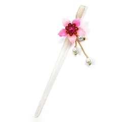 髪飾り 一本差し 浴衣 お祭り 花 ピンク 白 クリア ゴールド 透明 桜 さくら パール ビーズ 下がり ゆらゆら 成人式 振袖 前撮 No.8-2707