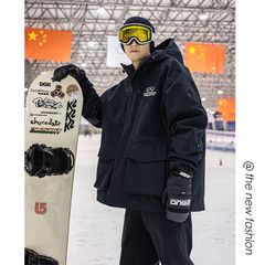 スーパーセール スキーウェア メンズ レディース ボードウェア スノボウェア 上下セット防寒 レディース 大きいサイズ 極厚裏起毛 撥水加工 7サイズ（S～4XL） 防寒 ジャケット パンツ 男女兼用 2点セット（ブラック）
