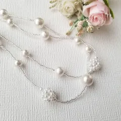 2way コットンパールのロングネックレス p24503 結婚式 パーティー フォーマル