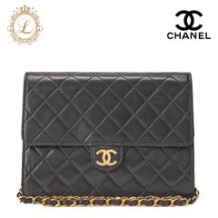 CHANEL シャネル チェーンショルダーバッグ マトラッセ プッシュロック ラムスキン 黒  ゴールド金具 チェーンショルダー ブランド【中古】【送料無料】