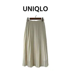 【美品】 UNIQLO ユニクロ シフォンプリーツロングスカート オフホワイト S ウエストゴム