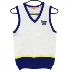【新品】ビームスゴルフ ニットベスト 白×ブルー×イエロー 胸ロゴ Vネック レディース M ゴルフウェア BEAMS GOLF
