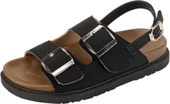 G-tiamo ジーティアモ サンダル レディース シューズ バックル ダブル ベルト 2バックル スニーカー おしゃれ 歩きやすい スポサン 通気性 カジュアル 可愛い 軽量 フラット スポーツサンダル(ブラック,  23.0～23.5 cm)