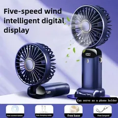 1個 夏用 ポータブル ハンドヘルド 扇風機 USB充電式 5段階風量調整 静音 室内外使用可能 学生用 かわいい漫画デザイン ミニ電気ファンのサムネイル