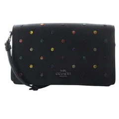 コーチ COACH スタッズ装飾ショルダーウォレット レザー ロゴ 黒