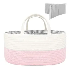 SYH003 収納バスケット 綿のロープバスケット ランドリーバスケット 雑貨収納 折り畳み式 持ち手付き インテリア 綿麻生地 編み込み 長方形 家庭用 整理用バスケット 洗濯物入れ おもちゃ収納 おむつ収納 ロープハンドルが付き おしゃ ピンク 42X 0