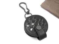 ■新品同様■ BOTTEGA VENETA ボッテガヴェネタ イントレチャート レザー イヤホンケース キーホルダー チャーム ブラック系 FK1835