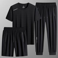 新品 上下セット 3点セット セットアップ メンズ 夏 アイスシルク 接触冷感 涼しい 速乾 Tシャツ ロングパンツ ルームウェア メンズ 薄手 スポーツウェア ランニングウェア 部屋着 kkkupx