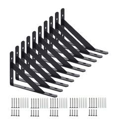 【特売】OEEKOI L字型 棚受け 鉄厚さ2mm アイアンブラケ ット 10本セット 入れ ビス付き (10個 ブラック，200x120x16mm)