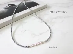 メンズネックレス　淡水パールとヘマタイト　（MN-112）