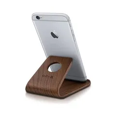 kalibri スマホスタンド 卓上 スタンド - デスク おしゃれ 木目 ユニバーサル ホルダー - スマートフォン 携帯 タブレット(こげ茶色)