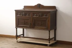 ★事前問合せ必須★ サイドボード イギリスアンティーク オーク材 細部 サイドキャビネット リビングボード 収納棚 戸棚 英国 リペア+発送まで3週間前後 R-070112