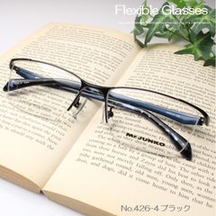 新品 Mr.JUNKO 老眼鏡 シニアグラス ブラック 黒 ブルーライトカット メタル ブランド おしゃれ 軽い コンビネーション 大きいサイズ プラスチックテンプル メンズ ナイロール レンズ付き 1.0 1.5 2.0 2.5 3.0 3.5 No.426