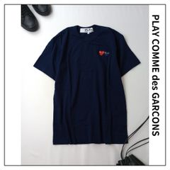 ◯PLAY COMME des GARCONS プレイ コムデギャルソン ダブルハート エンブレム Tシャツ 半袖 カットソー S ネイビー 紺 (124Y＋4295)25N