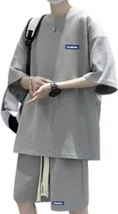 BLANK BLANC ブランクブラン 上下 セットアップ ワッフル ルームウェア tシャツ ショートパンツ ベルト付き 普段着 ヨガウェア スポーツウェアセット リラックスセットアップ テレワーク デザイン b系(グレー,  3XL)