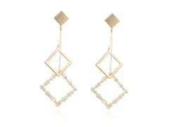 ピアス レディース 菱形 揺れる ロングピアス ゴールド ジュエリー アクセサリー シンプル カジュアル 大人 ワンポイント