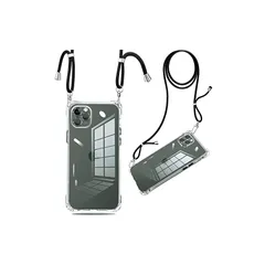 iPhone 11 Pro Max ケース クリア ショルダー 耐衝撃 ストラップ付き スマホケース アイフォン11 pro max カバー 透明 薄型 軽量 TPUスマホ シリコン 紐付き 斜めがけ 織りストラップ付き 肩掛け 調節可能なショルダー クロ 0