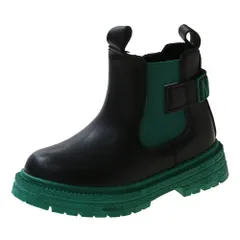 ☆ ブラック×グリーン ☆ 28(18cm) ☆ キッズ カジュアル ブーツ pmyshoes551b ショートブーツ キッズ スノーブーツ ブーツ 子供ブーツ 子供靴 子ども靴 ショート 無地 シンプル カジュアル 女の子 男の子 子供 子ども こども 冬のサムネイル