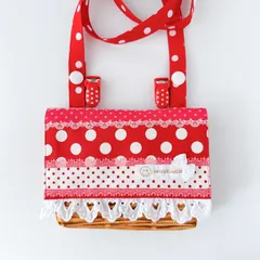 【ショルダー付き】移動ポケット（ドットレースバスケット）女の子｜赤・レッド・ハート
