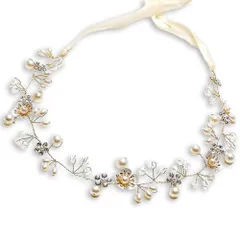 【人気商品】髪飾り 花 髪飾り 子供 発表会 リボン ホワイト ヘッドドレス 花冠 ヘアアクセサリー 発表会 ヘアアクセサリー 結婚式 入学式 女の子 写真 子供 大人用 （ゴールド)