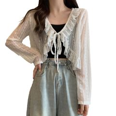 【数量限定】[fourfivesixはる] カーディガン ショート丈 レディース 長袖 薄手 夏 透け感 総 レース シアー 羽織り シースルー ショール ショート丈 カーデ トップス 体型カバー 通勤 普段着 お出かけ おしゃれ UV対策 冷房対策