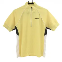 マンシングウェア 半袖ハイネックシャツ イエロー×ダークブラウン ダイヤ柄地模様 ハーフジップ メンズ M ゴルフウェア Munsingwear