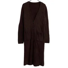 ニット セーター カーディガン レディース L 程 ブラウン ボタン ポケット付き ロング丈 秋冬 古着卸 アメリカ仕入 a612-7301