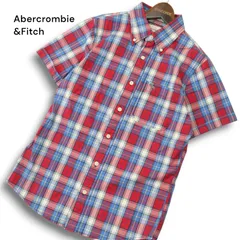 Abercrombie&Fitch アバクロンビー＆フィッチ 春夏 トナカイ刺繍★ 半袖 ボタンダウン チェック シャツ Sz.S メンズ