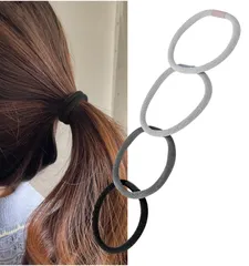 [Herbeluemily] ヘアゴム 黒 モノトーン 4本セット 髪ゴム 大人 お洒落 ベーシック シンプル E [Eタイプ]