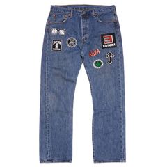 LEVI'S 501 CUSTOM JEANS 1【34inch】【WASH BLUE】 (リーバイス  デニム ジーンズ ワッペン カスタム リメイク ヒップホップ HIP HOP)