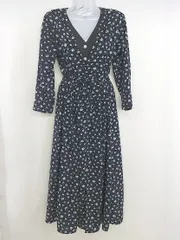 ◇ Simplicite シンプリシテェ 総柄 八分袖 ロング ワンピース ブラック ホワイト レディース  【中古】 【1207040006781】