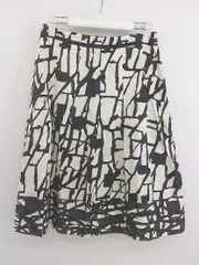 ◇ BALLSEY ボールジィトゥモローランド 総柄 膝下丈 フレア スカート サイズ38 ホワイト ブラック レディース P  【中古】 【1209150001557】