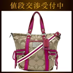 コーチ ２way バッグ ベージュ ピンク シグネチャー 13843 肩掛け