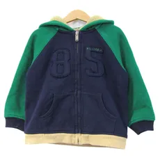 トミーヒルフィガー パーカー トップス ジップアップ スウェット 裏ボア キッズ 男の子用 5Tサイズ 紺×緑 TOMMY HILFIGER 【中古】