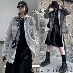 Le sucood ハイセンスメッシュサマーシャツジャケット メッシュトップス メッシュシャツ メッシュアウター レイヤード 重ね着 オーバーサイズ ゆったり ビッグシャツ ライトアウター 長袖 お洒落 シースルー モードストリート 個性的 モード系 メンズ