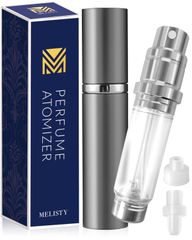 【特価セール】(グレー) MELISTY 携帯容器 プッシュ式 に最適 持ち運び アダプタ2種付き 変換 に対応！ 香水ボトル 】ほとんどの 底部充填式 クイックチャージ 補充 【ワンタッチ アトマイザー 香水 5ml 漏れない