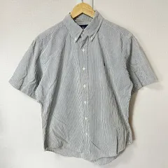 (^w^)b RALPH LAUREN ラルフローレン CLASSIC FIY 半袖シャツ ボタンダウン ストライプ柄 刺繍 コットン 綿100% シンプル カジュアル デイリー タウンユース グレー系 メンズ サイズL