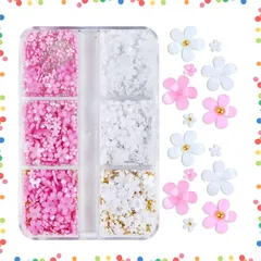 【特価セール】ゴールド シルバー フラワー ブリオン パーツ ネイル ジュエリーパーツ 3d ネイルアート ジェルネイル 立体 レジン 花 デコパーツ ネイルパーツ (ホワイト+ピンク)