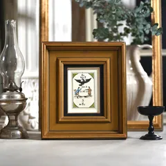 ヴィンテージフレーム「オラクルカード(No.3)」ドイツ洋書からの1ページと古い額縁のセット (アンティーク雑貨 蚤の市 ウォールデコ オブジェ レトロ アートフレーム 額縁 絵 ポスター  インテリア雑貨 アート 古道具 店舗什器 フランス 骨董 暮らし)