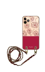 iPhone15 ケース iPhone 15 スマホケース スマホショルダー 肩掛け ハード チェーン付き 花柄 お花 フラワー 大人女子 可愛い グリーン パープル 透明 ストラップ  100cm カラー06