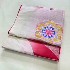 【袋帯】中古 帯 礼装 赤 ピンク 花柄 訪問着 付け下げ 色無地 正絹 結婚式 入学式 卒業式 リサイクル 426cm 1935