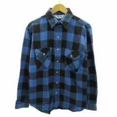 ファイブブラザー FIVE BROTHER ヴィンテージ 70-80s フランネルシャツ ヘビーネル ブロックチェック 長袖 M 青 黒 ブルー ブラック 0714 ●ECO