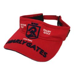 未使用品 パーリーゲイツ PEARLY GATES サンバイザー フリー レッド 立体刺しゅうロゴ UV対策