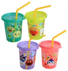 【特価商品】レック ポリプロピレン アンパンマン フタ付き ストローカップ S (180ml) 4個入