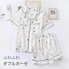 パジャマ 綿100% レディース ダブルガーゼ ルームウェア 二重ガーゼ 可愛い 前開き ナイトウェア 半袖＆短パン 上下セット 部屋着 カジュア
