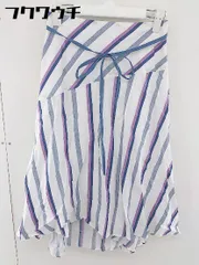 ◇ ◎ Fabulous Angela ストライプ 膝下丈 フレア スカート サイズF ホワイト ブルー パープル系 レディース  【中古】 【1109070006536】