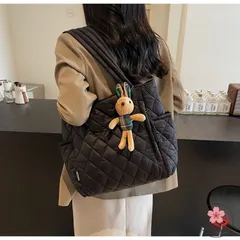 キャンバス トートバッグ レディース 大容量 通勤 手提げ 肩掛け ショルダーバッグ 菱形キルティング風 シンプル カジュアル