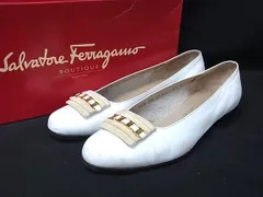 Salvatore Ferragamo フェラガモ ヴァラ レザー ヒール パンプス サイズ5 1/2(約23.0cm) 靴 シューズ レディース ホワイト系 DJ0821