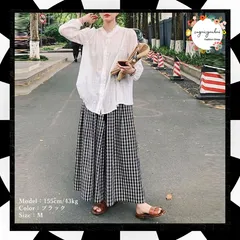 ギンガムチェック ワイドパンツ チェック柄 レディース スカンツ ロング カジュアル スカーチョ 可愛い 韓国ファッション ゆったりパンツ 薄手 ロングスカート風 ガウチョパンツ 軽い イージーパンツ ふんわりとしたフレア感 98XYSFUSHI-001